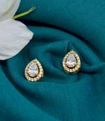trendy oval shape cz studded brass gold plated stud earring for women and girls