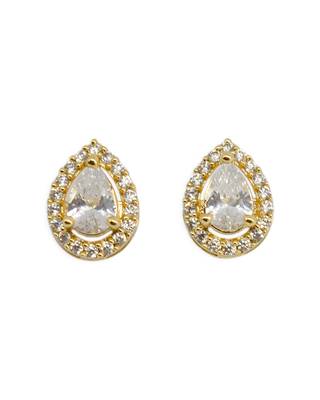 trendy oval shape cz studded brass gold plated stud earring for women and girls 2