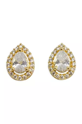 trendy oval shape cz studded brass gold plated stud earring for women and girls