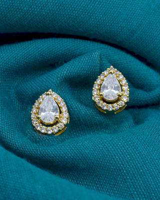 trendy oval shape cz studded brass gold plated stud earring for women and girls 3