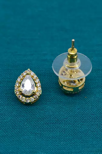 trendy oval shape cz studded brass gold plated stud earring for women and girls