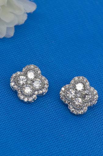 pretty round shape cz studded brass silver plated stud earring for women and girls