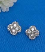 pretty round shape cz studded brass silver plated stud earring for women and girls