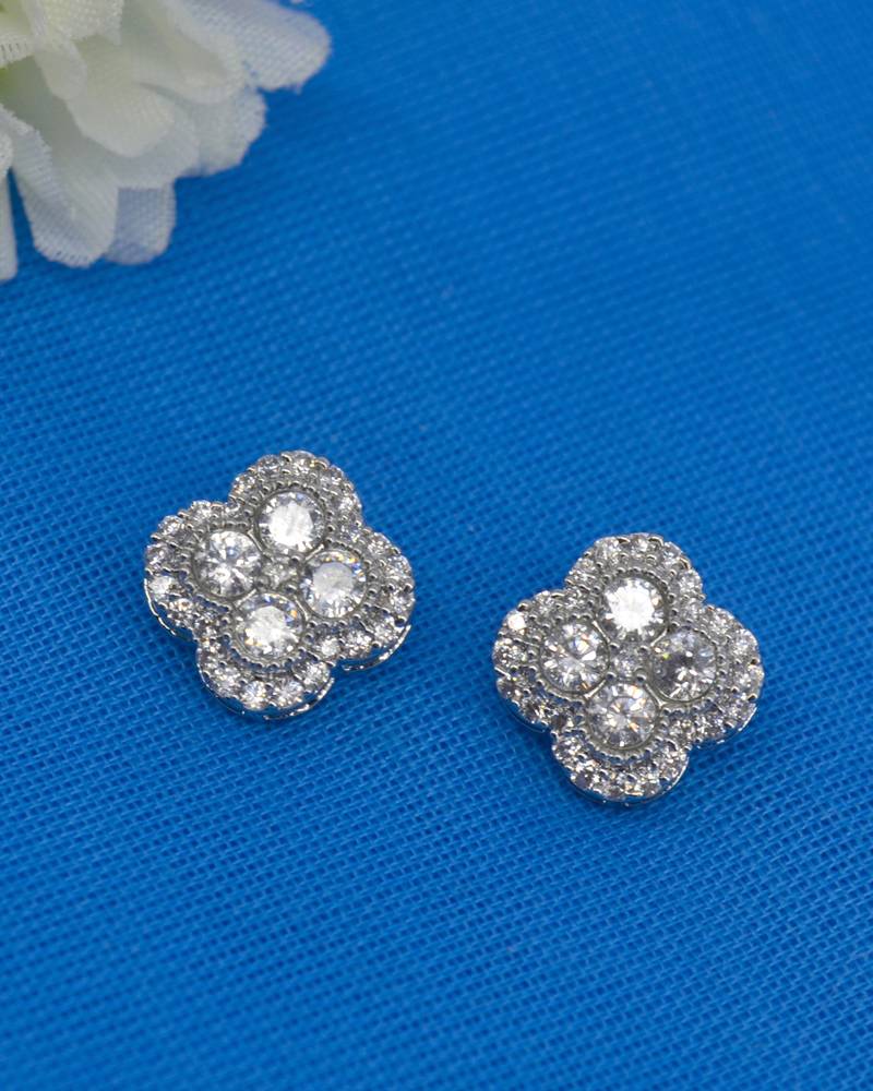 pretty round shape cz studded brass silver plated stud earring for women and girls