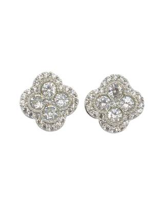 pretty round shape cz studded brass silver plated stud earring for women and girls 2