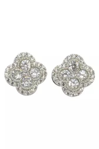 pretty round shape cz studded brass silver plated stud earring for women and girls