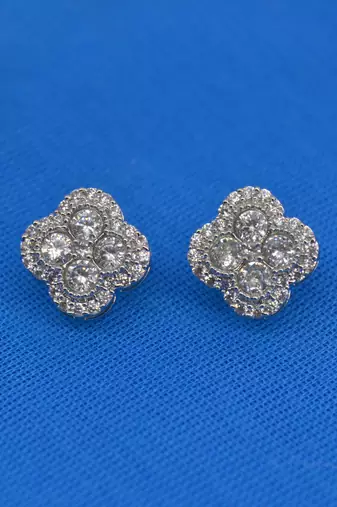 pretty round shape cz studded brass silver plated stud earring for women and girls