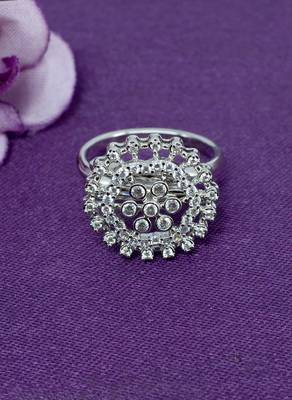 designer flower design brass kundan silver plated adjustable finger ring for women and girls 1