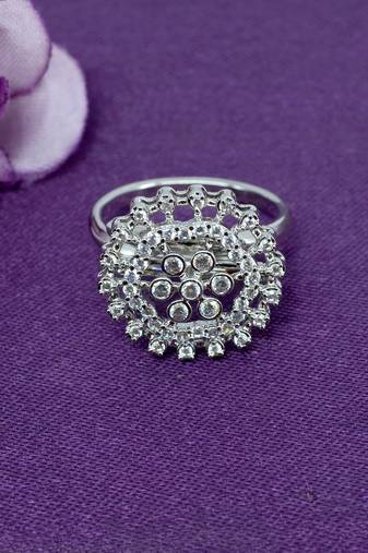 designer flower design brass kundan silver plated adjustable finger ring for women and girls