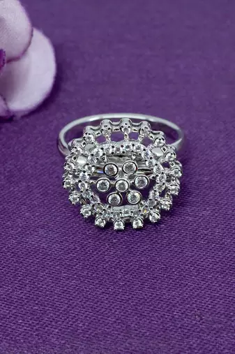 designer flower design brass kundan silver plated adjustable finger ring for women and girls
