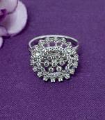 designer flower design brass kundan silver plated adjustable finger ring for women and girls