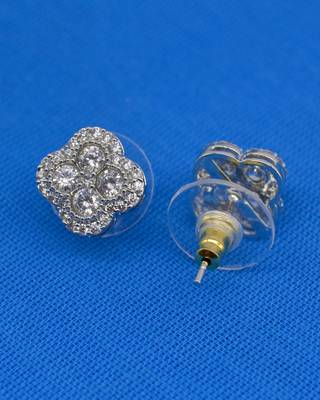 pretty round shape cz studded brass silver plated stud earring for women and girls 4