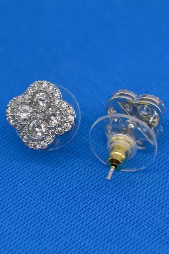pretty round shape cz studded brass silver plated stud earring for women and girls