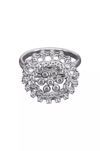 designer flower design brass kundan silver plated adjustable finger ring for women and girls
