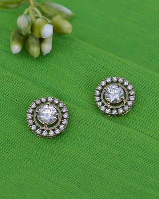 modern round shape cz studded brass antique gold plated stud earring for women and girls 1