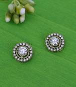 modern round shape cz studded brass antique gold plated stud earring for women and girls