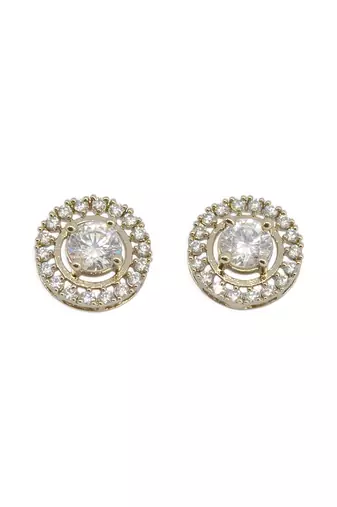 modern round shape cz studded brass antique gold plated stud earring for women and girls