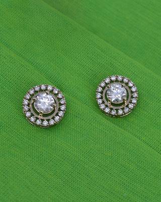 modern round shape cz studded brass antique gold plated stud earring for women and girls 3