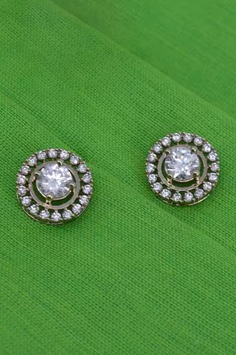 modern round shape cz studded brass antique gold plated stud earring for women and girls