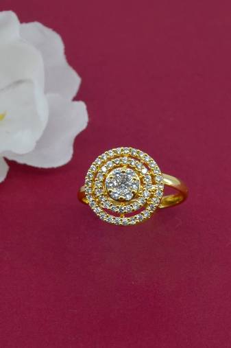 elegant round shape brass kundan gold plated adjustable finger ring for women and girls