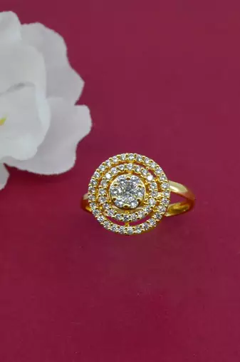 elegant round shape brass kundan gold plated adjustable finger ring for women and girls
