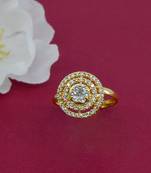 elegant round shape brass kundan gold plated adjustable finger ring for women and girls