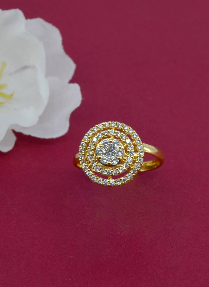 elegant round shape brass kundan gold plated adjustable finger ring for women and girls