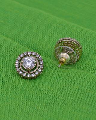 modern round shape cz studded brass antique gold plated stud earring for women and girls 4