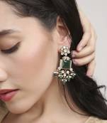 glorious square shape brass kundan antique gold plated dangle earring for women and girls