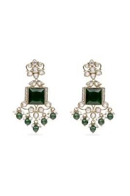 glorious square shape brass kundan antique gold plated dangle earring for women and girls 2