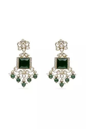 glorious square shape brass kundan antique gold plated dangle earring for women and girls