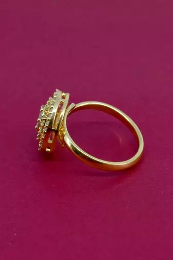 elegant round shape brass kundan gold plated adjustable finger ring for women and girls