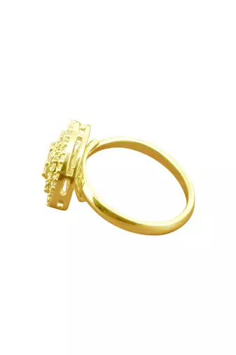 elegant round shape brass kundan gold plated adjustable finger ring for women and girls