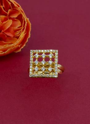 ethnic square shape brass kundan gold plated adjustable finger ring for women and girls 1