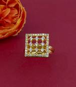 ethnic square shape brass kundan gold plated adjustable finger ring for women and girls