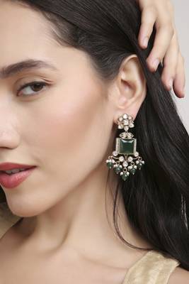glorious square shape brass kundan antique gold plated dangle earring for women and girls 4