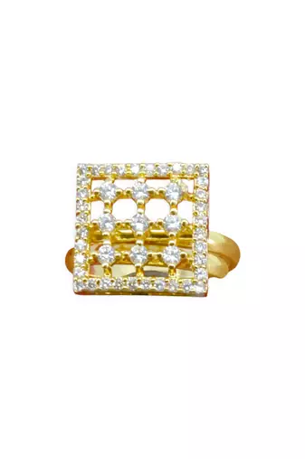 ethnic square shape brass kundan gold plated adjustable finger ring for women and girls