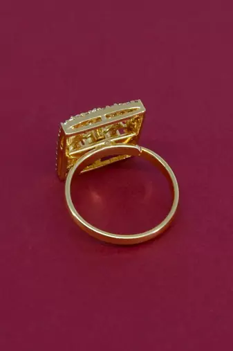 ethnic square shape brass kundan gold plated adjustable finger ring for women and girls
