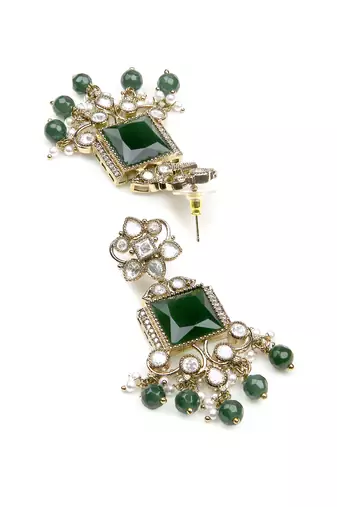 glorious square shape brass kundan antique gold plated dangle earring for women and girls