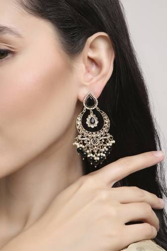pretty oval shape chendelier brass kundan antique gold plated chandelier earring for women and girls