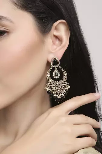 pretty oval shape chendelier brass kundan antique gold plated chandelier earring for women and girls