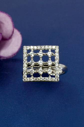 exotic square shape brass kundan gold plated adjustable finger ring for women and girls