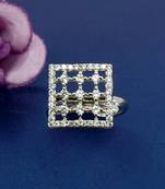 exotic square shape brass kundan gold plated adjustable finger ring for women and girls