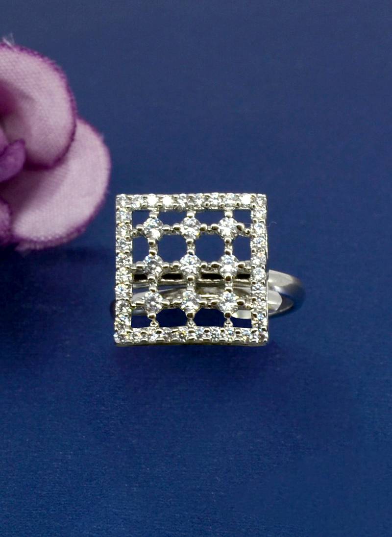 exotic square shape brass kundan gold plated adjustable finger ring for women and girls