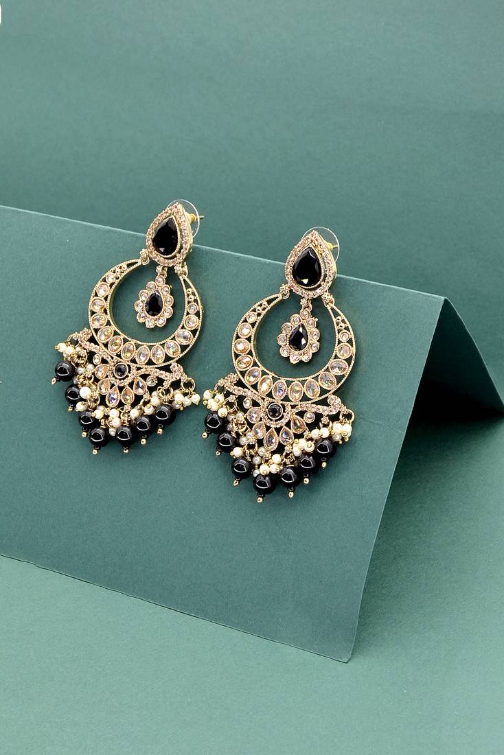 pretty oval shape chendelier brass kundan antique gold plated chandelier earring for women and girls