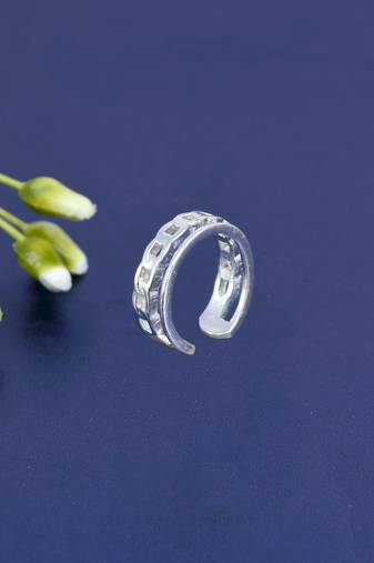fine cuff design brass kundan silver plated adjustable finger ring for women and girls