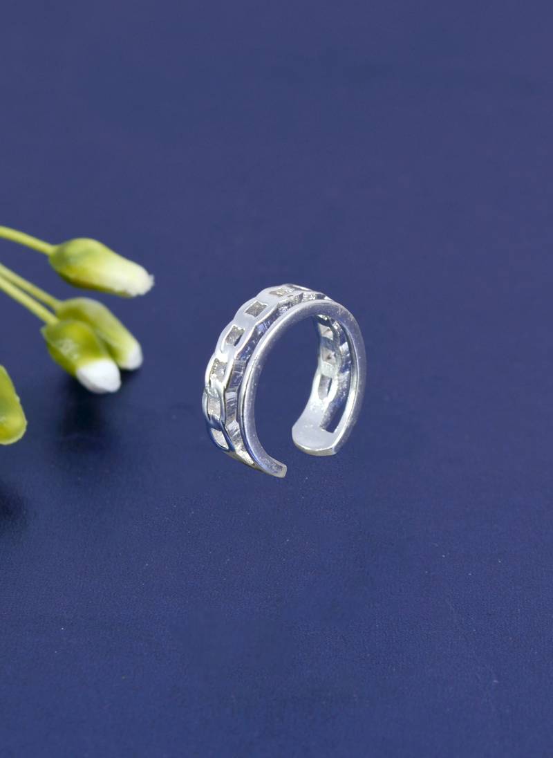 fine cuff design brass kundan silver plated adjustable finger ring for women and girls