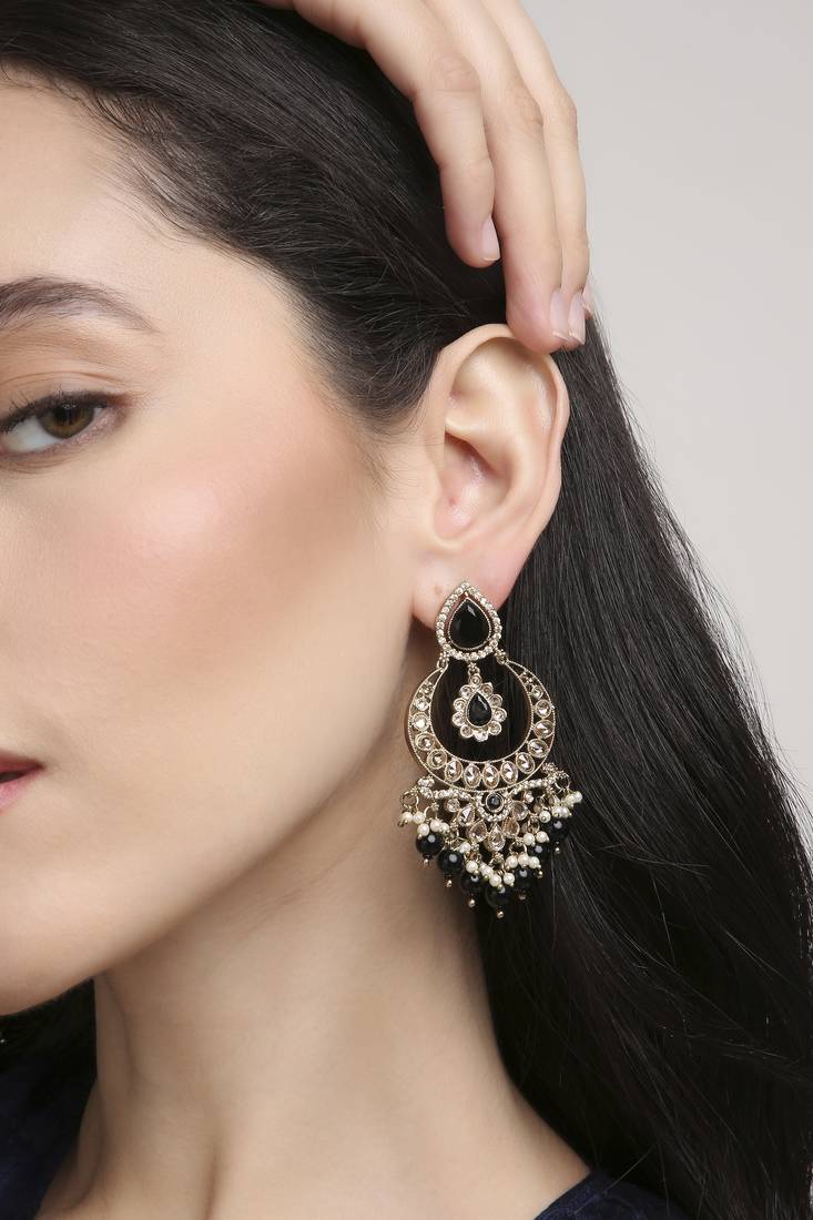 pretty oval shape chendelier brass kundan antique gold plated chandelier earring for women and girls
