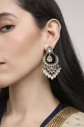 royal oval shape chendelier brass kundan antique gold plated chandelier earring for women and girls