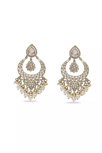 royal oval shape chendelier brass kundan antique gold plated chandelier earring for women and girls